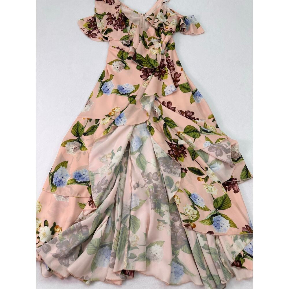 L’Atiste by Amy Pink Floral Ruffle High Low Maxi Dress Size Small Garden Party - Picture 6 of 11